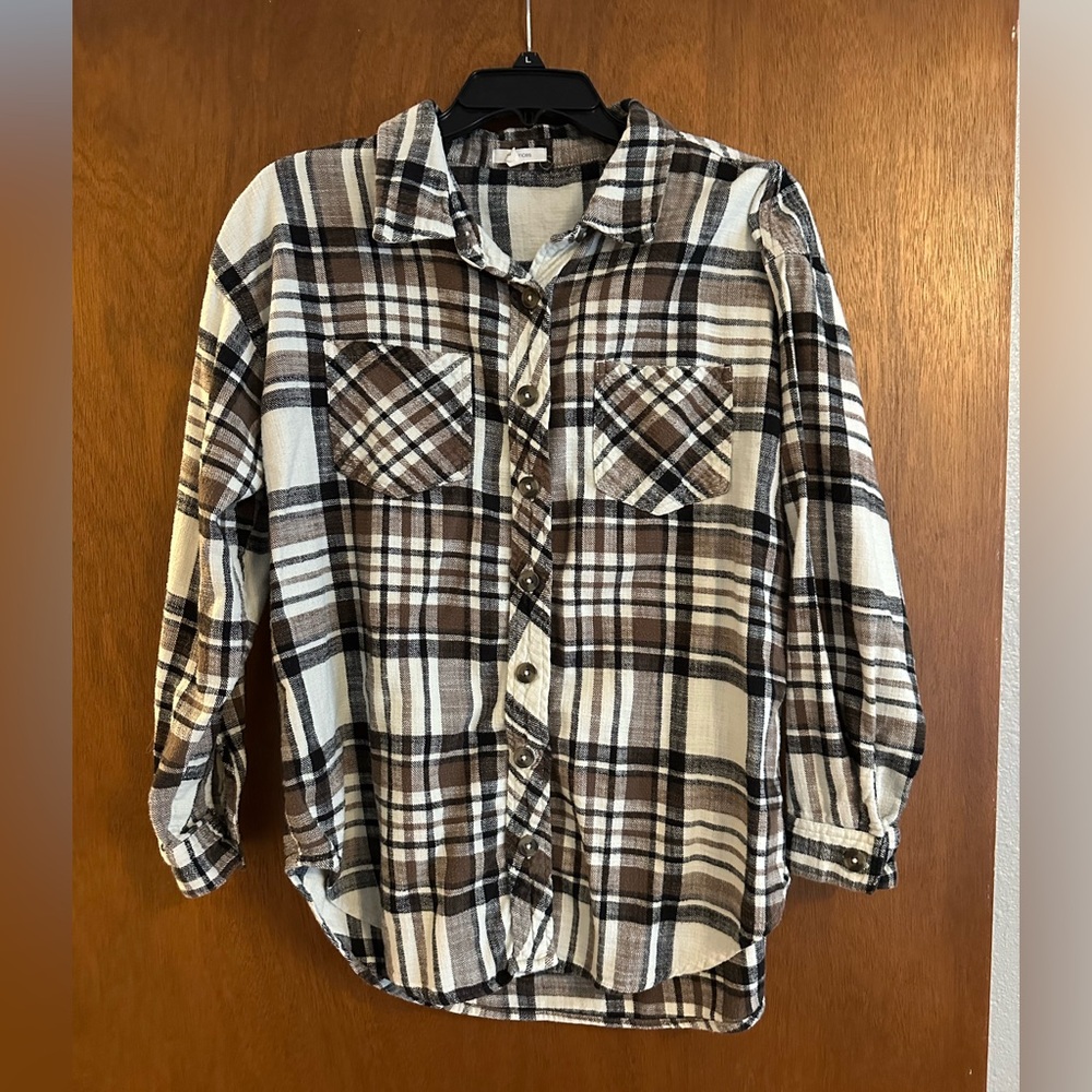 Maurices Brown and Cream Checkered Shirt